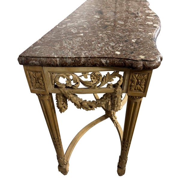 Antique Louis XVI Console Table, Carved Pine & Marble Top, 1870 For Sale - Image 9 of 10