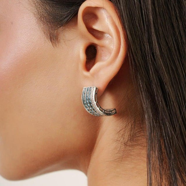 Blue Classic Contemporary Blue Topaz Stud Earrings in Silver - A Pair For Sale - Image 8 of 11