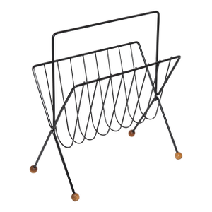 Mid 20th Century Tony Paul Tempo Group Iron and Wood Magazine Rack for Woodlin-Hall, Unmarked