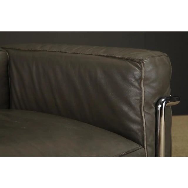 Early Year Grey Leather 'Lc3' Club Chairs by Le Corbusier for Cassina, Signed For Sale - Image 9 of 18