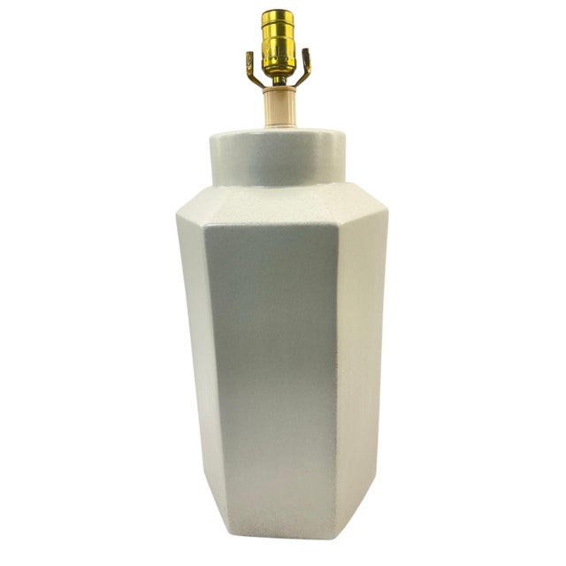 Mid-Century Modern Vintage Mid-Century Modern Geometric Ceramic Table Lamp White 22” Tall For Sale - Image 3 of 8