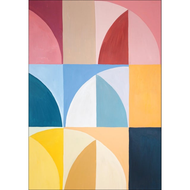 2029, Modern Bauhaus Patterns of Italian Vintage Parasols, Primary Tones Original Painting Diptych on Paper by Natalia Roman For Sale - Image 4 of 10