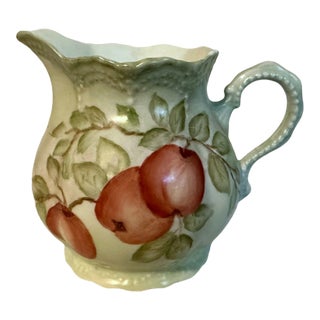 Antique Victorian Hand Painted Porcelain Apple Cider Jug Pitcher For Sale
