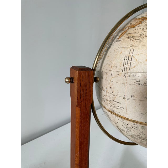 Extremely Rare Cantilevered Style Teak & Brass World Globe For Sale - Image 9 of 18