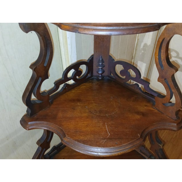 Late 19th Century Victorian Walnut Ornate Five Tier Corner Etagere For Sale - Image 4 of 10