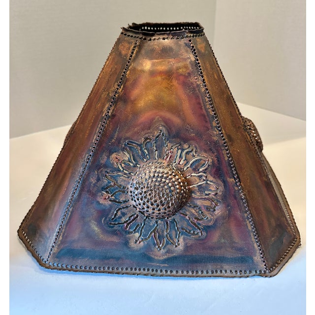 Bernard Collin Signed Handcrafted Pierced Copper Sunflower Table Lamp For Sale - Image 12 of 15