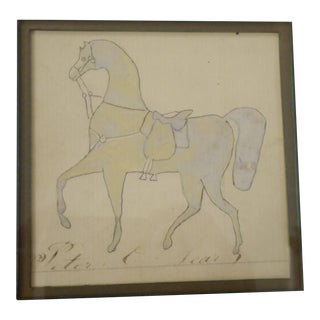 19th Century Early American Gray Horse Drawing on Paper For Sale