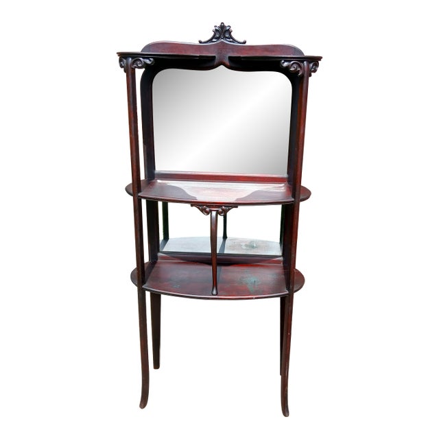 Antique Victorian Mahogany Etagere 3 Tiers With Mirrors 1910 For Sale