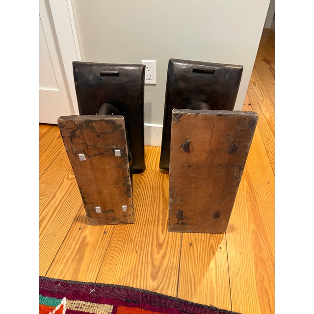 Black Pair of Antique Elephant Ashanti Stools For Sale - Image 8 of 12