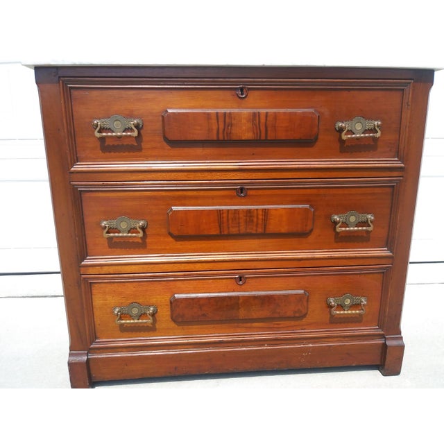 Late 19th Century Antique Marble Topped Solid Wood Dresser