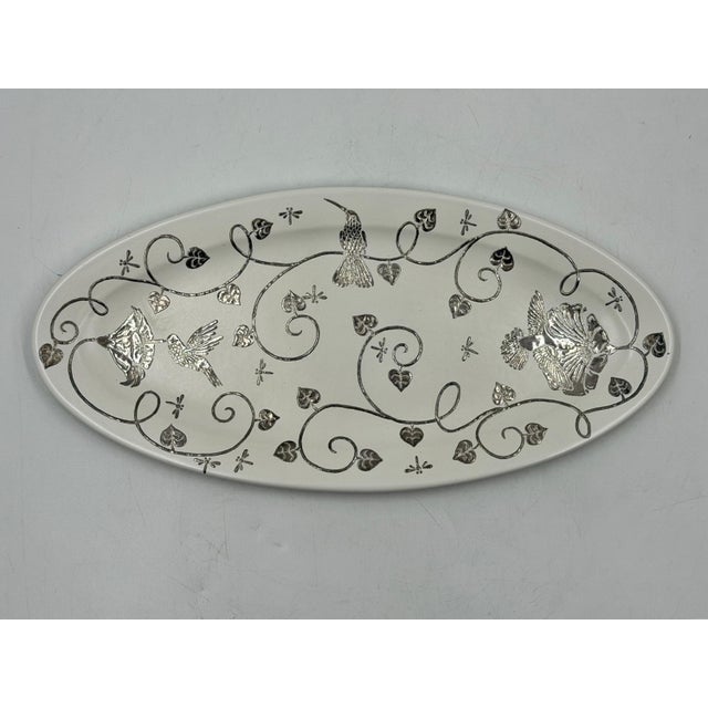 1980s Emilia Castillo Taxco Porcelain & Pure Silver Hummingbird Serving Platter For Sale - Image 9 of 18