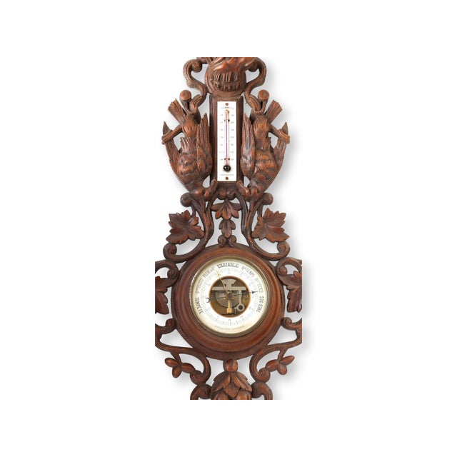 French Country Hand Carved Black Forest Barometer W/Fox & Birds For Sale - Image 3 of 4