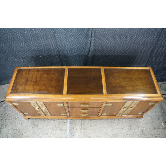 Mid-Century Fancher Chinoiserie Campaign Walnut Smoked Glass Buffet Credenza MCM For Sale - Image 18 of 18