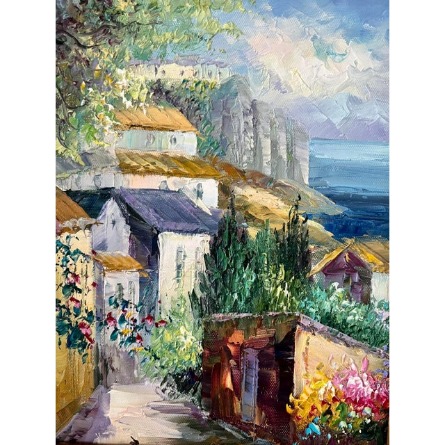 Mid- Century Framed Vintage Mediterranean Coastal Village Oil Painting For Sale In New York - Image 6 of 18