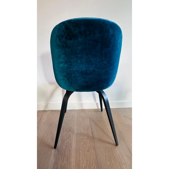 Attributed Gubi Velvet Beetle Chairs With Black Oak Legs- Set of 6 For Sale - Image 4 of 8