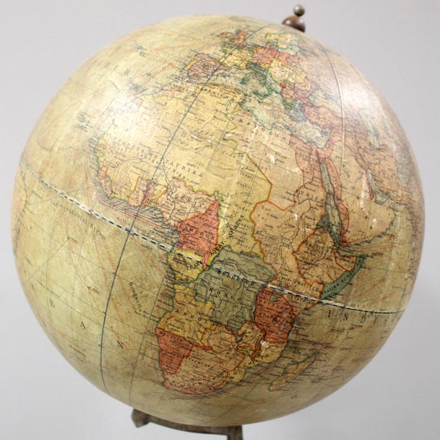 Terrestrial Globe with World Map and Compass from Dietrich Reimers, Berlin, 1912 For Sale - Image 4 of 15