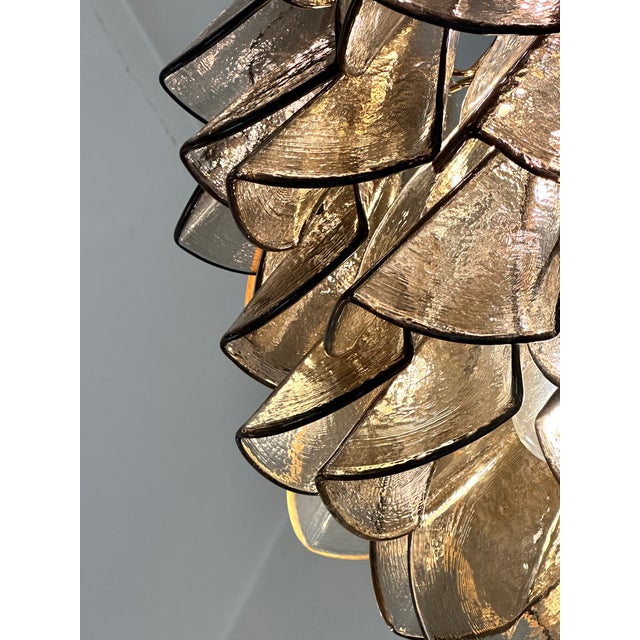 Contemporary Modern Smoked-Fumè "Rondini" Murano Glass Chandelier. "Rondini" are traditional elements of Murano glass....
