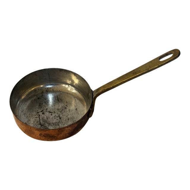 Antique 19th Century Copper Butter Warmer With Riveted Brass Handle & Tin-Lined Interior For Sale