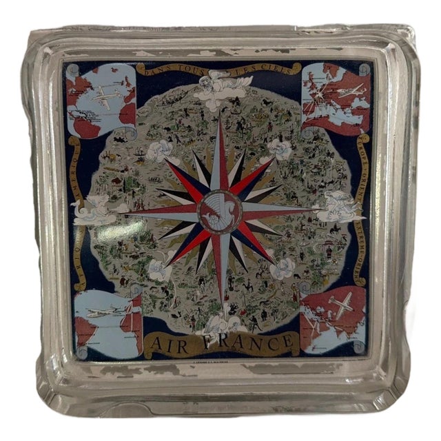 Vintage Air France Ashtrays / Cendriers - Including Classic Lucien Boucher Map For Sale