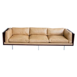 Milo Baughman Rosewood & Leather Case Sofa For Sale