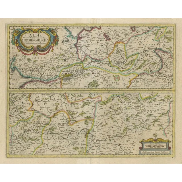 Map of the of the Course of the Albis River or Elbe River For Sale - Image 3 of 6