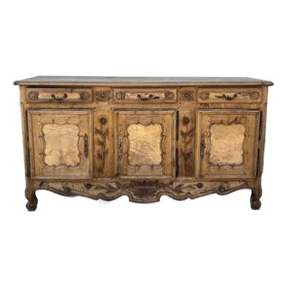 French 19th Century Louis XV Provincial Bleach Oak / Burl Wood Sideboard For Sale