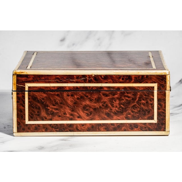 Extraordinary Antique English Burl Wood Cigar Box Sterling Silver Fittings Luxury Home Decor Tobacciana For Sale - Image 14 of 18