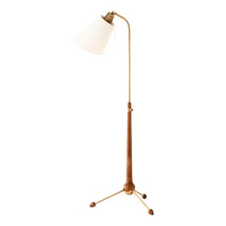 Scandinavian Modern Floor Lamp in Brass and Mahogany by Hans Bergström, 1940s For Sale