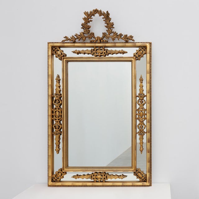 Louis XVI Style Gilt Mirror with Laurel Wreath Crest, Belgium, 1950s For Sale - Image 12 of 12
