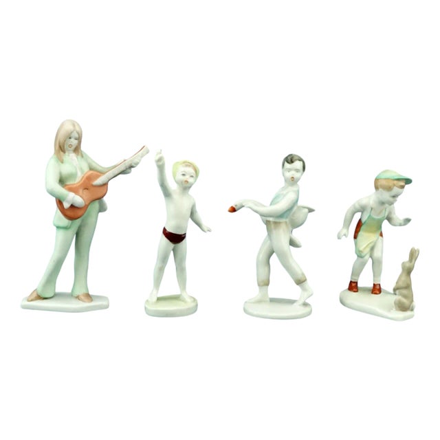 20th Century Porcelain Sculptures of 4 Children from Hollohàza Manufactory, Aquincum, Hungary, Mid-1950s, Set of 4 For Sale