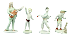 20th Century Porcelain Sculptures of 4 Children from Hollohàza Manufactory, Aquincum, Hungary, Mid-1950s, Set of 4