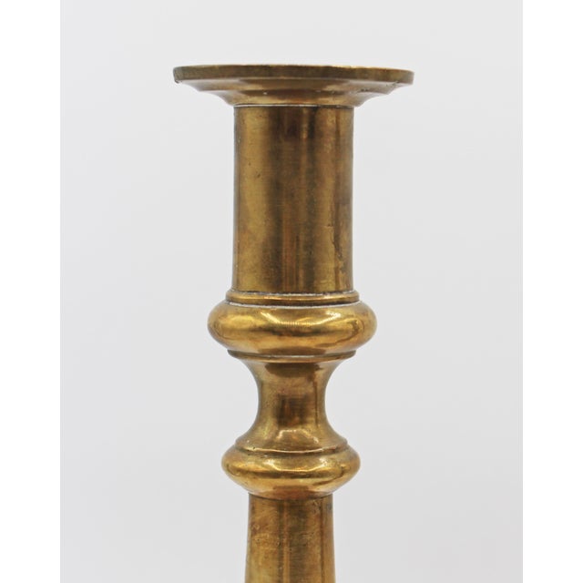 English Circa 1860 Pair of English Brass Candlesticks For Sale - Image 3 of 5