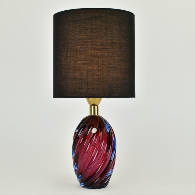Mid 20th Century Vintage Mid Century Modern Italian Accent Murano Glass Lamp Cobalt Blue Pink Red Retro Sommerso Seguso For Sale - Image 5 of 8
