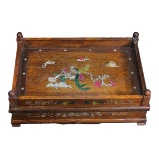Huali Rosewood Tray Box Inlaid With Mother-of-Pearl For Sale