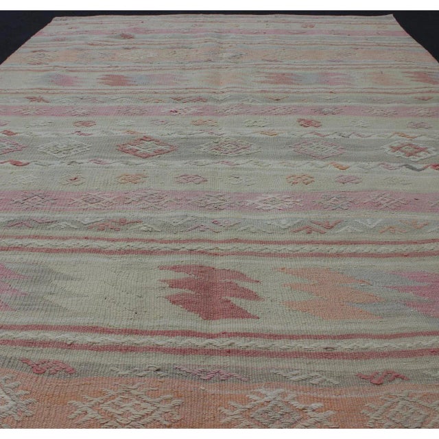 Turkish Vintage Kilim With Assorted Stripe Design in a Variety of Soft Colors For Sale In Atlanta - Image 6 of 12
