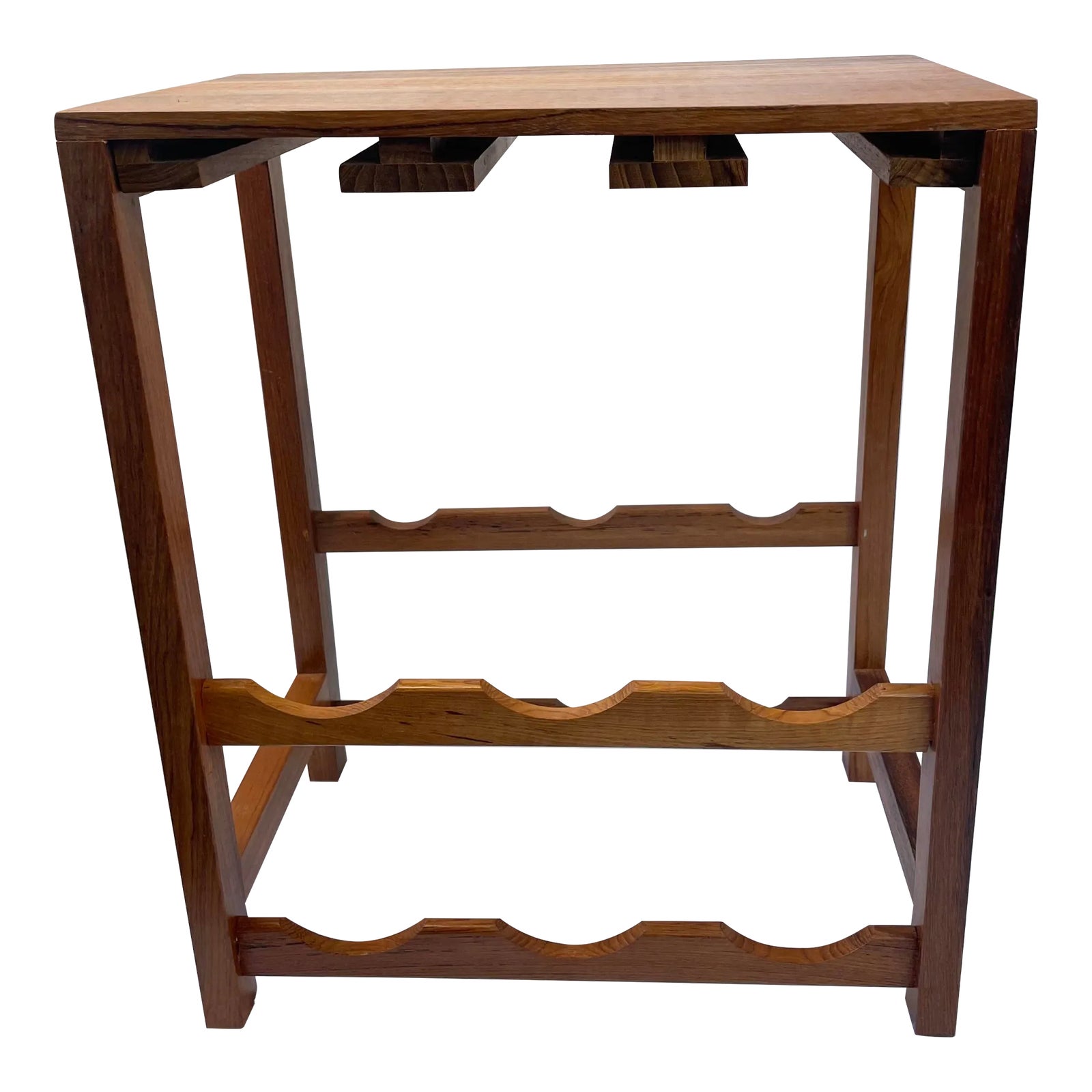 Mid Century Modern Teak Wine Rack With Glass Holder Chairish