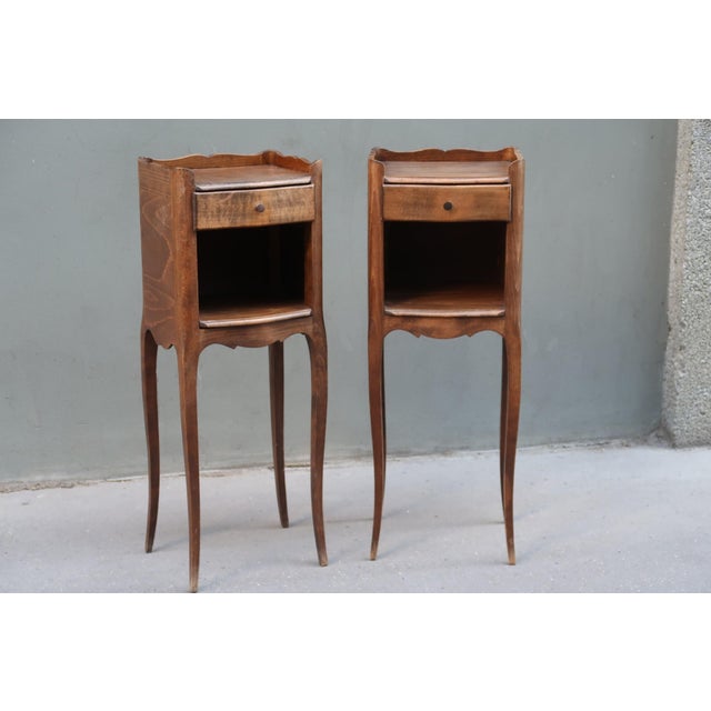 Set of two tiny french Louis XV style side tables nightstands. Parisian work from the middle of the XXth century. Good...