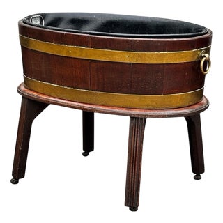 Georgian Mahogany Brass Banded Wine Cooler on Stand For Sale