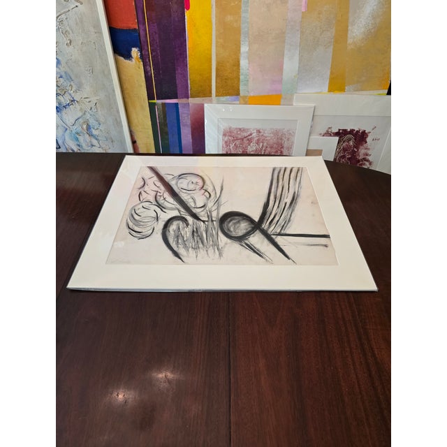 A very fine signed original one of a kind vintage abstract painting on paper . Dating from the mid century era having only...