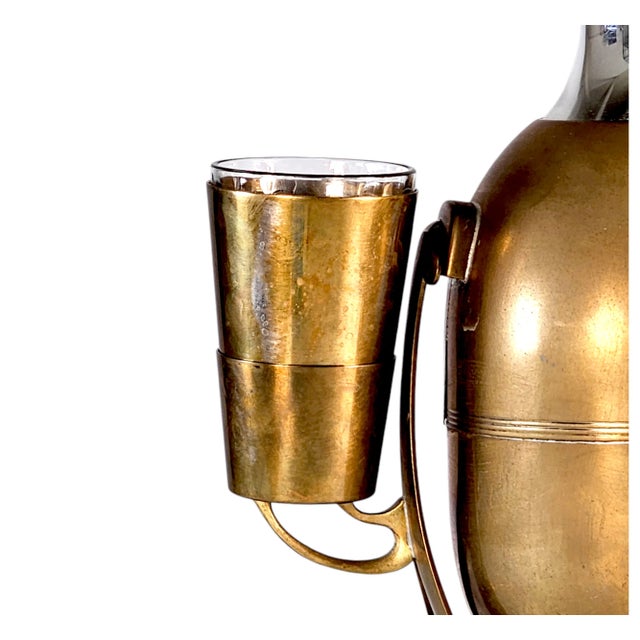Metal American Thermos Bottle Co Carafe Hinged Pourer Brass Cups For Sale - Image 7 of 9