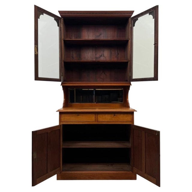 20th Century Edwardian English Walnut Bookcase with Bevelled Mirror, 1890s For Sale - Image 3 of 13