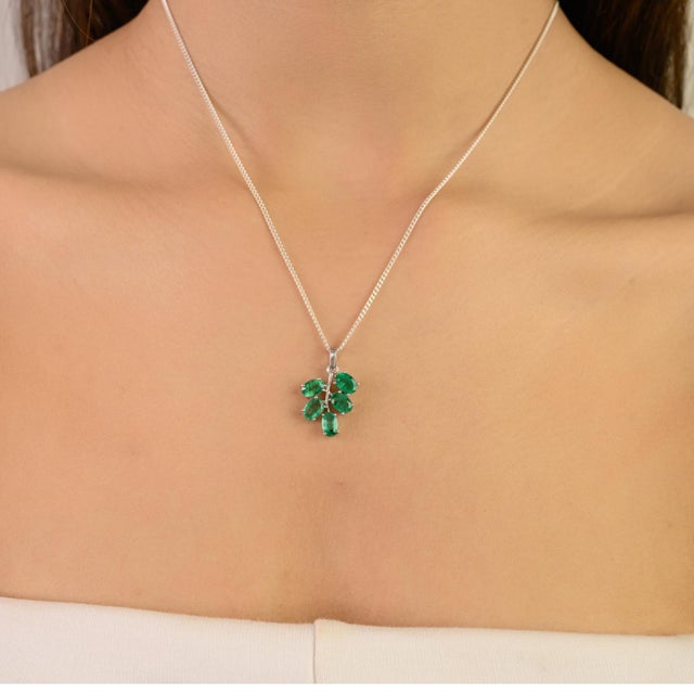 Dainty Natural 6X4mm Emerald Leaf Charm Pendant Made in 925 Silver by Caratandher For Sale - Image 6 of 11