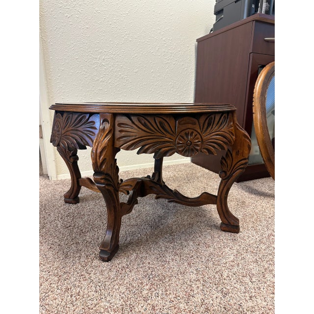 Antique French Renaissance Style Wood & Glass Top Tray Coffee Table With Carved Cherubs For Sale - Image 12 of 17