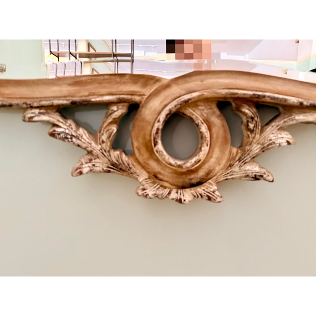 Rococo LaBarge La Barge Carved Italian Rococo Style Ornate Mirror With Distressed Finish 73" Tall For Sale - Image 3 of 5