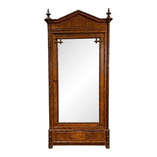 19th-C. French Aesthetic Movement Carved Maple Faux Bamboo Armoire Cabinet For Sale