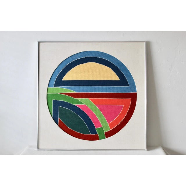 Frank Stella 1980s Frank Stella Sinjerli Variation Style Abstract Geometric Modernist Monumental Tapestry Needlepoint Framed For Sale - Image 4 of 8