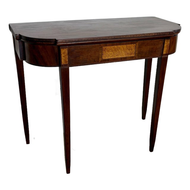 English George III Mahogany Fold Top Demi Lune / Card Table, Mahogany With Birdseye Maple Inlay, Circa 1800 Front Demilune For Sale