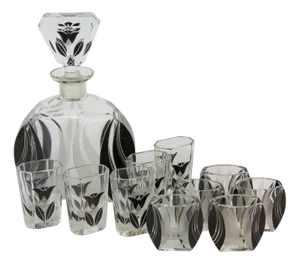 Art Deco Decanter Set with Glasses by Karl Palda, 1920s, Set of 11