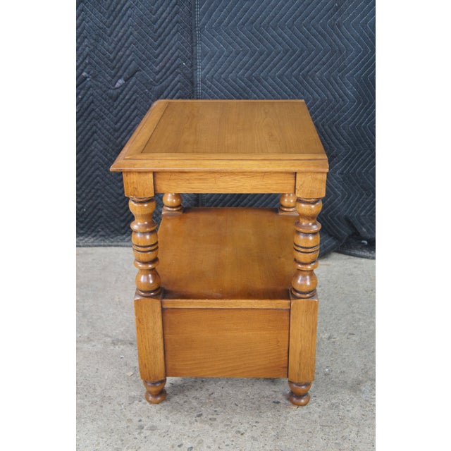 Wood Vintage Drexel American Treasury Country Pine 2 Tier Nightstands Side Tables Pair For Sale - Image 7 of 12