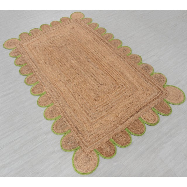Not Yet Made - Made To Order Green Scallop Edge With Natural Jute Rug 9x12 Ft. For Sale - Image 5 of 13